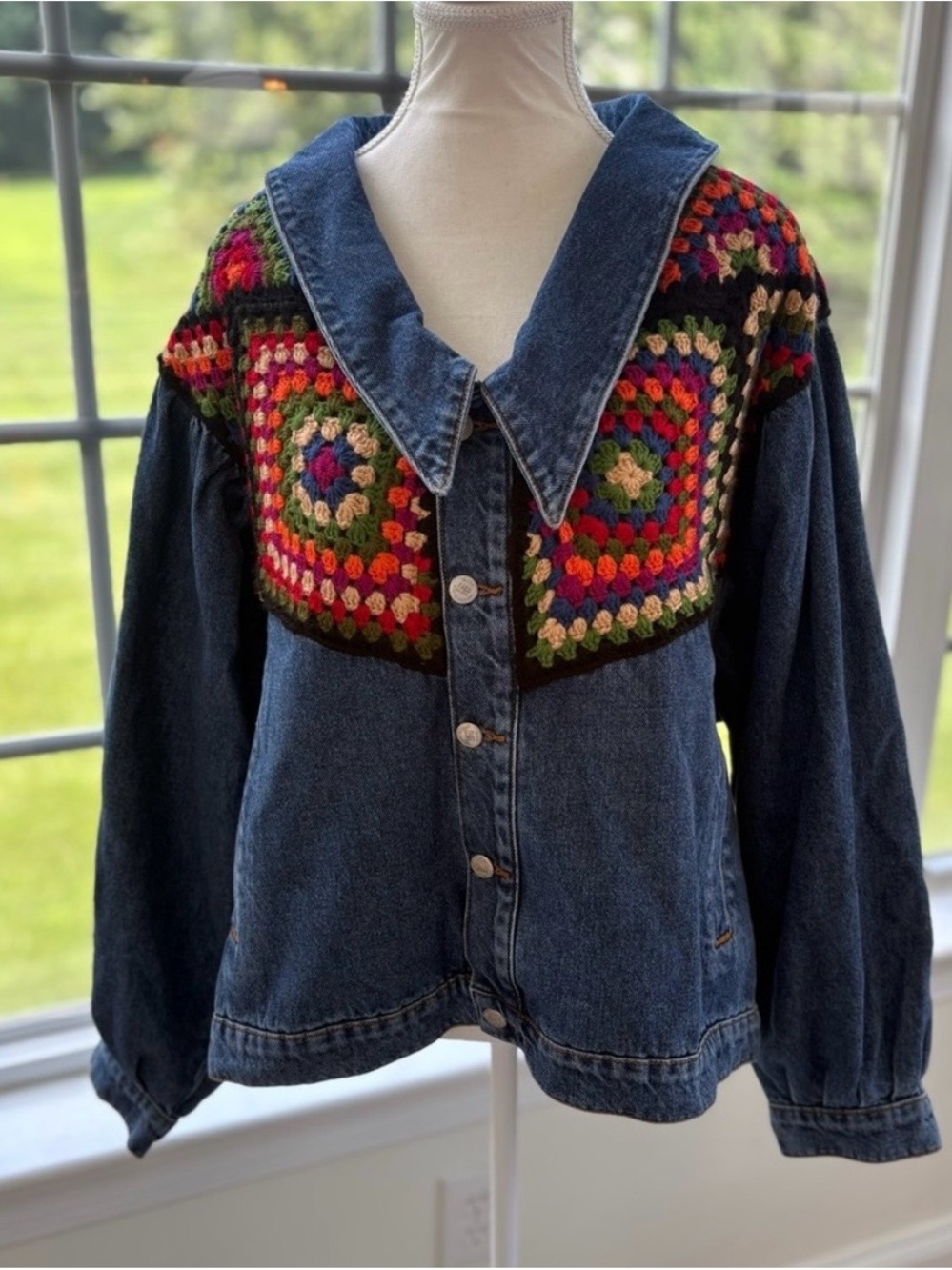 NWT FARM Rio Crochet Denim Jacket - Picture 5 of 10